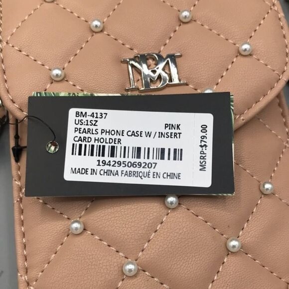 Badgley Mishka Women’s Pearls Phone Case Insert Card Holder Crossbody  Pink New - Picture 3 of 4